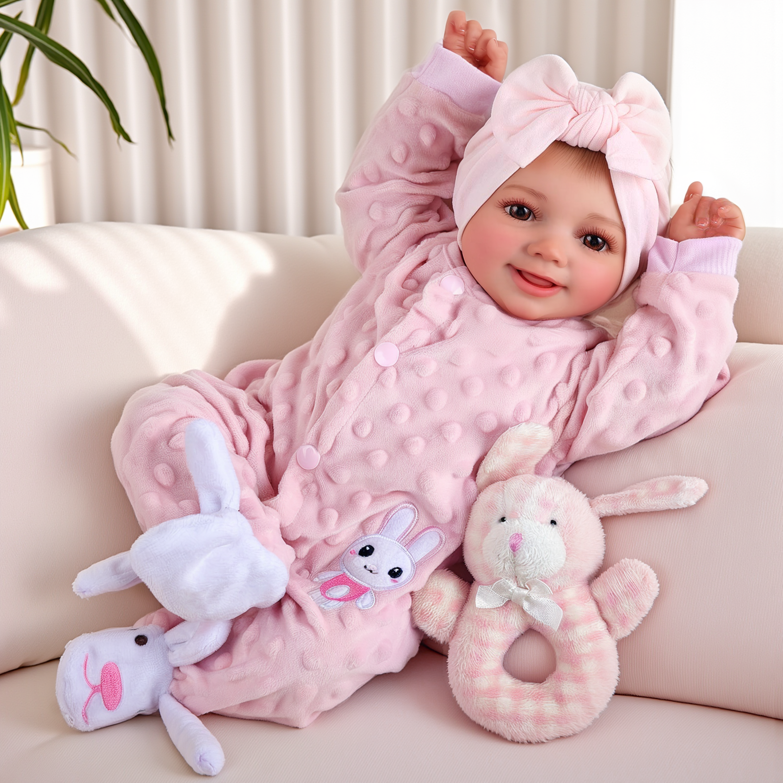 BABESIDE 17 Inch Reborn Baby Doll Brown Eyes Girl Newborn Baby Dolls Real Life Baby Dolls with Toy Accessories Gift for Collection \u0026 Kids Age 3+